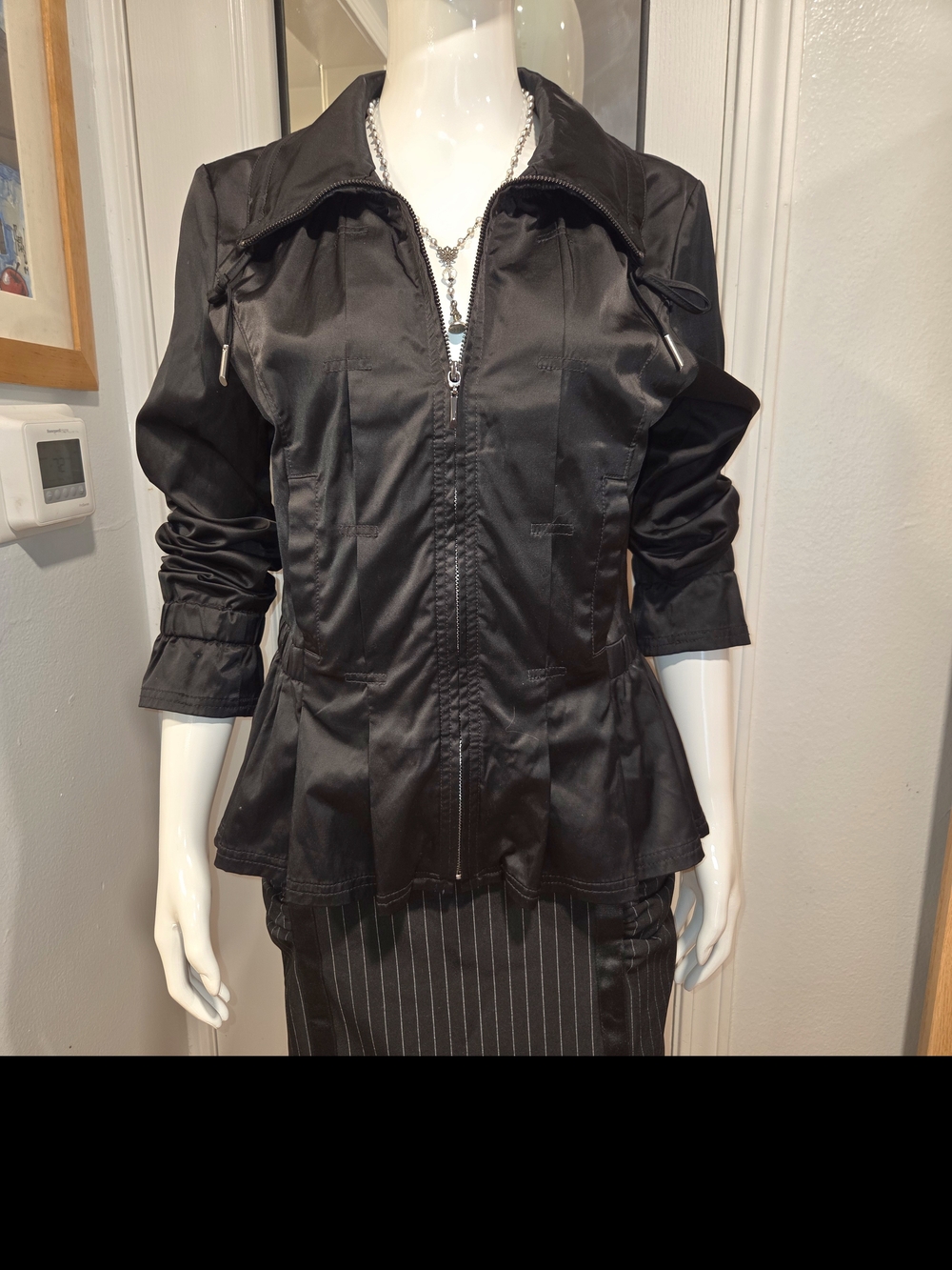 White House Black Market Black Zip-Front Peplum Utility Jacket